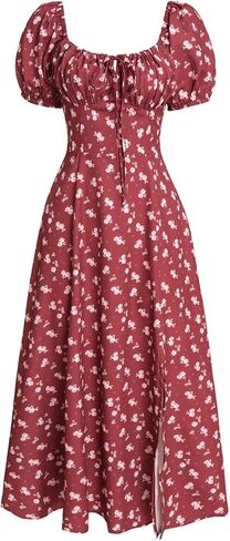 RIHOAS Womens Summer Dresses Square Neck Vintage Short Sleeve Midi Dress Casual Puff A Line Chiffon Sundress in Saudi Arabia