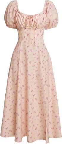 RIHOAS Womens Summer Dresses Square Neck Vintage Short Sleeve Midi Dress Casual Puff A Line Chiffon Sundress in Saudi Arabia