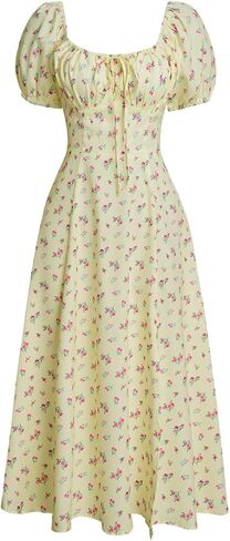 RIHOAS Womens Summer Dresses Square Neck Vintage Short Sleeve Midi Dress Casual Puff A Line Chiffon Sundress in Saudi Arabia