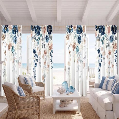 Floral Curtains for Bedroom and Living Room 84 inches Long,Farmhouse Classic Boho Flower Semi-Sheer Curtains Light Filtering Privacy Rod Pocket,Blue Pink 2 Panels,52 x 84 inch in Saudi Arabia