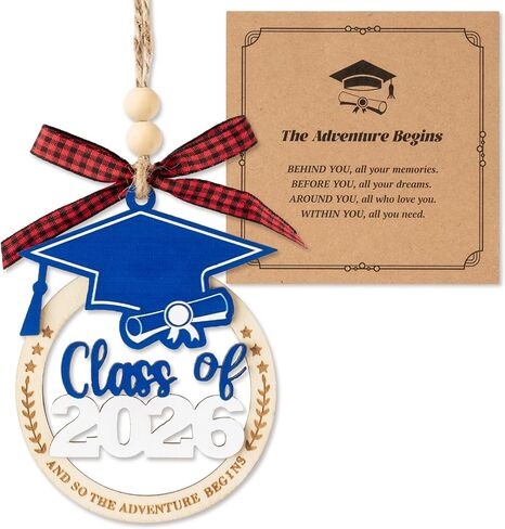 CJiangpo Class of 2026 Graduation Ornament - 2-Layer Wooden Graduation Cap Hanging Decor with Card, Blue Grad Hanging Decorations Son Daughter College High School Graduate Keepsake Gift in Saudi Arabia