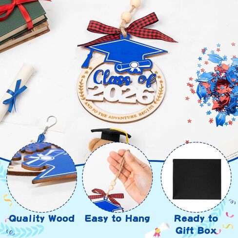 CJiangpo Class of 2026 Graduation Ornament - 2-Layer Wooden Graduation Cap Hanging Decor with Card, Blue Grad Hanging Decorations Son Daughter College High School Graduate Keepsake Gift in Saudi Arabia