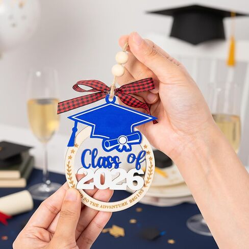 CJiangpo Class of 2026 Graduation Ornament - 2-Layer Wooden Graduation Cap Hanging Decor with Card, Blue Grad Hanging Decorations Son Daughter College High School Graduate Keepsake Gift in Saudi Arabia