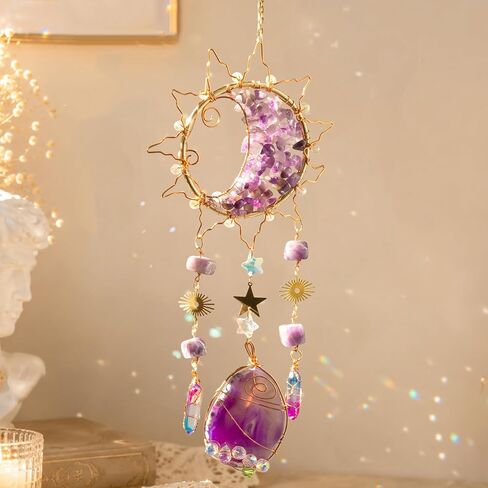 Amethyst Crystal Suncatchers for Windows Hanging Decor Rainbow Sun Catcher for Car Light Catcher Window Wall Garden Outdoor Decoration(Purple) in Saudi Arabia