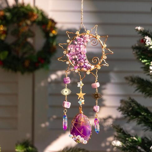 Amethyst Crystal Suncatchers for Windows Hanging Decor Rainbow Sun Catcher for Car Light Catcher Window Wall Garden Outdoor Decoration(Purple) in Saudi Arabia