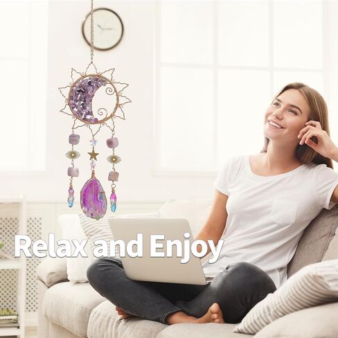 Amethyst Crystal Suncatchers for Windows Hanging Decor Rainbow Sun Catcher for Car Light Catcher Window Wall Garden Outdoor Decoration(Purple) in Saudi Arabia