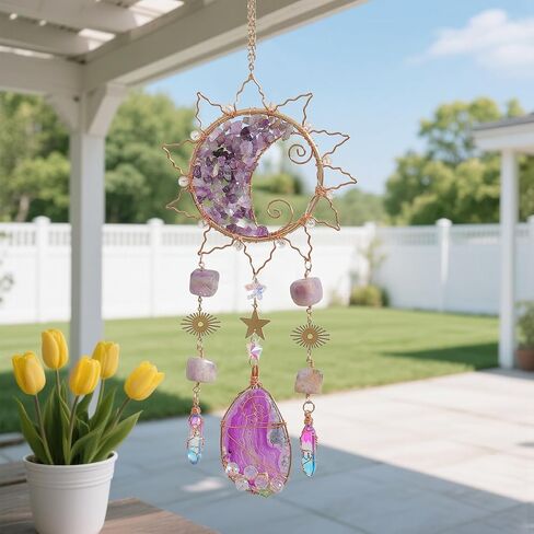 Amethyst Crystal Suncatchers for Windows Hanging Decor Rainbow Sun Catcher for Car Light Catcher Window Wall Garden Outdoor Decoration(Purple) in Saudi Arabia