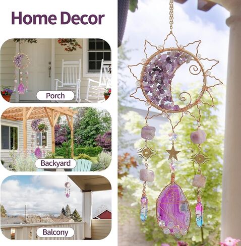 Amethyst Crystal Suncatchers for Windows Hanging Decor Rainbow Sun Catcher for Car Light Catcher Window Wall Garden Outdoor Decoration(Purple) in Saudi Arabia
