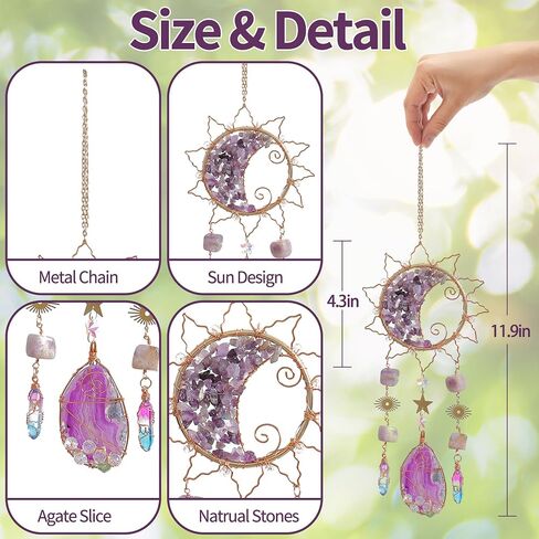 Amethyst Crystal Suncatchers for Windows Hanging Decor Rainbow Sun Catcher for Car Light Catcher Window Wall Garden Outdoor Decoration(Purple) in Saudi Arabia