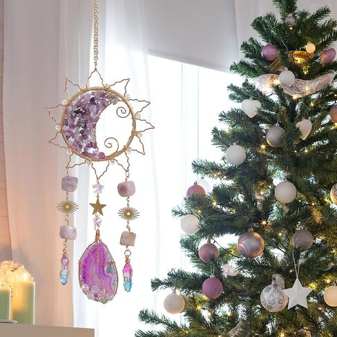 Amethyst Crystal Suncatchers for Windows Hanging Decor Rainbow Sun Catcher for Car Light Catcher Window Wall Garden Outdoor Decoration(Purple) in Saudi Arabia