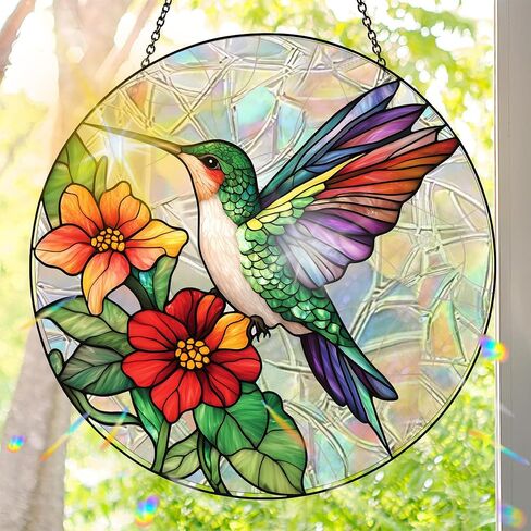 Colorful Acrylic Suncatcher, Fox Stained Glass Style Sun Catcher Hanging Pendant, Rainbow Maker Wall Art Decor with Chain, Sunshine Windows Refractor Indoor Outdoor Home Ornament 7.8x7.8 inch in Kuwait