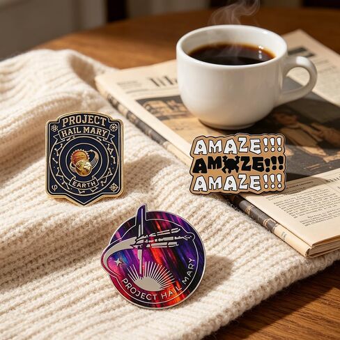 Project Hail Mary Inspired Enamel Brooch Pin Set, Space Science Fiction Metal Lapel Pins for Backpacks Jackets Hats Bags, Collectible Bookish Brooch Gift for Readers Sci-Fi Fans in Kuwait