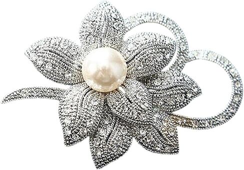 Crystal Pearl Flower Brooch Pin for Women, Rhinestone Floral Brooch Wedding Jewelry, Shiny Pin for Party Dance Banquet Dress Coat Accessories in Saudi Arabia