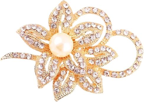 Crystal Pearl Flower Brooch Pin for Women, Rhinestone Floral Brooch Wedding Jewelry, Shiny Pin for Party Dance Banquet Dress Coat Accessories in Saudi Arabia