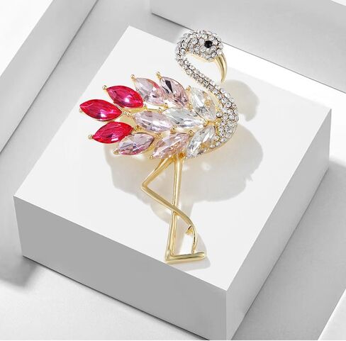 Elegant Rhinestone Flamingo Brooch for Women Men Vintage Sparkly Crystal Cubic Zirconia Animal Lapel Pins Elegant Dress Boutonniere Corsage for Hat Bag Suit Tie Gift Wedding Holiday Accessories Jewelry in Saudi Arabia