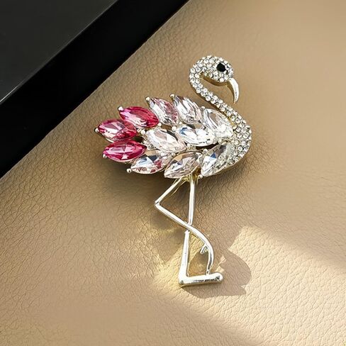 Elegant Rhinestone Flamingo Brooch for Women Men Vintage Sparkly Crystal Cubic Zirconia Animal Lapel Pins Elegant Dress Boutonniere Corsage for Hat Bag Suit Tie Gift Wedding Holiday Accessories Jewelry in Saudi Arabia