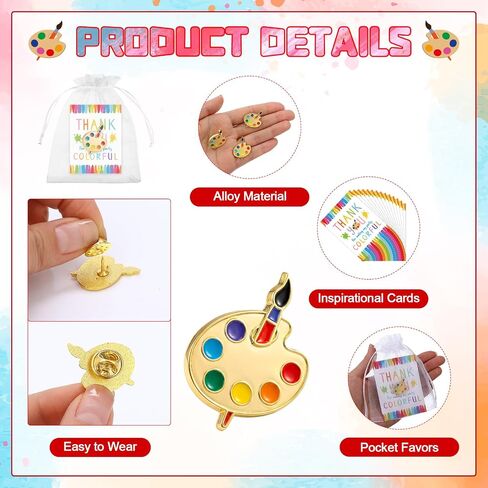 24 Sets Paint Palette and Brush Artist Enamel Lapel Pin Hat Tie Pins with Cards Bags Art Themed Brooches for Graduation Classmates Friends Art Lover Student Teacher Appreciation Gift Supplies in Saudi Arabia