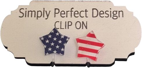 Hypoallergenic Patriotic Star Clip-On Earrings for Women - American Flag Stars and Stripes Red White Blue - No Piercing Required - Lightweight Handcrafted Acrylic USA Jewelry in Saudi Arabia