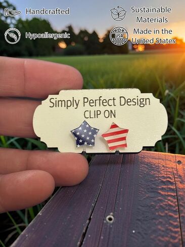 Hypoallergenic Patriotic Star Clip-On Earrings for Women - American Flag Stars and Stripes Red White Blue - No Piercing Required - Lightweight Handcrafted Acrylic USA Jewelry in Saudi Arabia