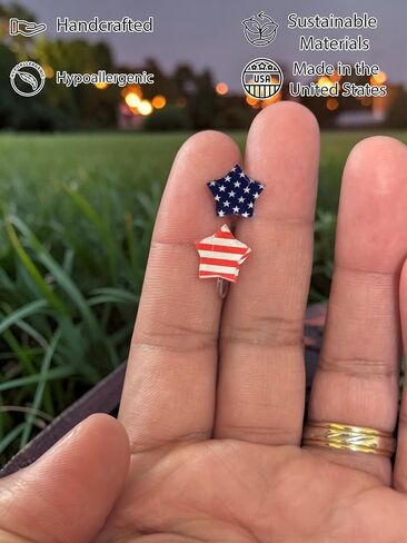 Hypoallergenic Patriotic Star Clip-On Earrings for Women - American Flag Stars and Stripes Red White Blue - No Piercing Required - Lightweight Handcrafted Acrylic USA Jewelry in Saudi Arabia