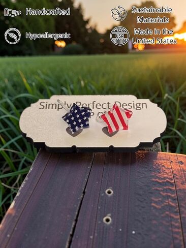 Hypoallergenic Patriotic Star Clip-On Earrings for Women - American Flag Stars and Stripes Red White Blue - No Piercing Required - Lightweight Handcrafted Acrylic USA Jewelry in Saudi Arabia