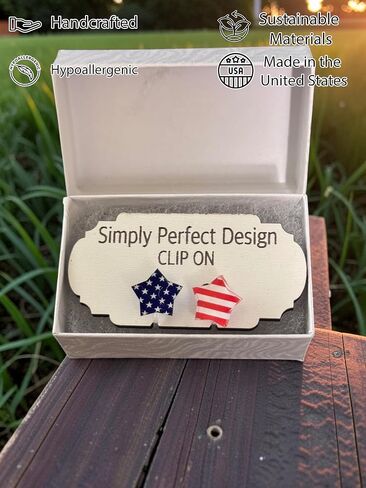 Hypoallergenic Patriotic Star Clip-On Earrings for Women - American Flag Stars and Stripes Red White Blue - No Piercing Required - Lightweight Handcrafted Acrylic USA Jewelry in Saudi Arabia
