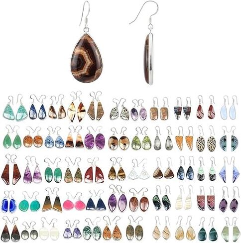 Handmade Natural Gemstone & Crystal Earrings Set for Women, Hypoallergenic Silver Plated Earrings for Women in Saudi Arabia