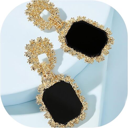 Black & Gold Geometric Pendant Dangle Earrings for Women - Matte Black Statement Drop Earrings for Party, Daily Commute & Vacation in Saudi Arabia