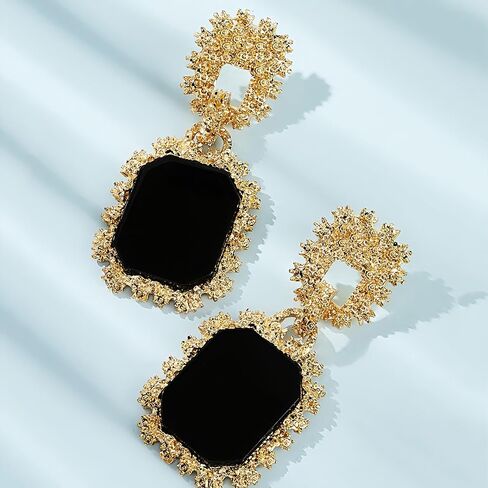 Black & Gold Geometric Pendant Dangle Earrings for Women - Matte Black Statement Drop Earrings for Party, Daily Commute & Vacation in Saudi Arabia