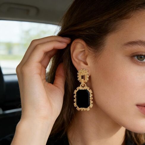 Black & Gold Geometric Pendant Dangle Earrings for Women - Matte Black Statement Drop Earrings for Party, Daily Commute & Vacation in Saudi Arabia