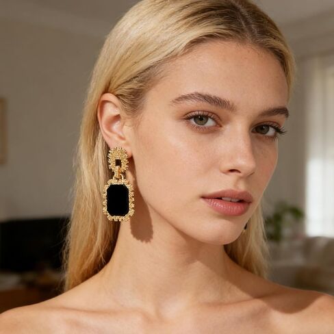 Black & Gold Geometric Pendant Dangle Earrings for Women - Matte Black Statement Drop Earrings for Party, Daily Commute & Vacation in Saudi Arabia