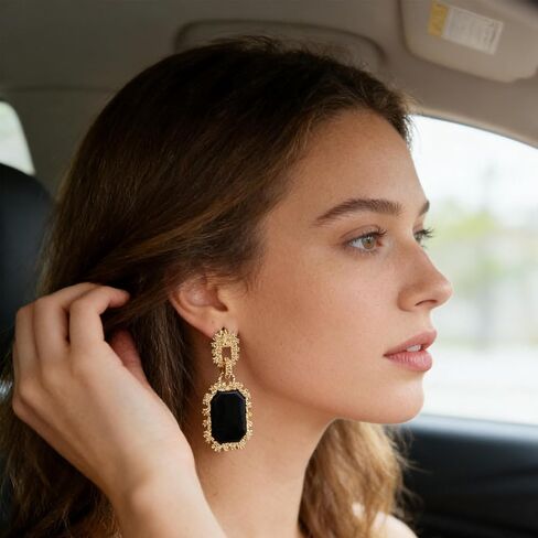 Black & Gold Geometric Pendant Dangle Earrings for Women - Matte Black Statement Drop Earrings for Party, Daily Commute & Vacation in Saudi Arabia