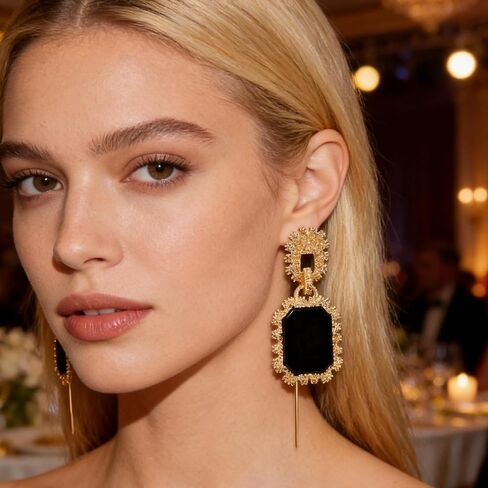 Black & Gold Geometric Pendant Dangle Earrings for Women - Matte Black Statement Drop Earrings for Party, Daily Commute & Vacation in Saudi Arabia
