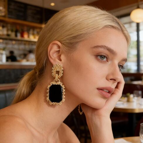 Black & Gold Geometric Pendant Dangle Earrings for Women - Matte Black Statement Drop Earrings for Party, Daily Commute & Vacation in Saudi Arabia
