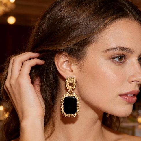 Black & Gold Geometric Pendant Dangle Earrings for Women - Matte Black Statement Drop Earrings for Party, Daily Commute & Vacation in Saudi Arabia