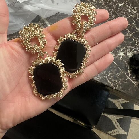 Black & Gold Geometric Pendant Dangle Earrings for Women - Matte Black Statement Drop Earrings for Party, Daily Commute & Vacation in Saudi Arabia