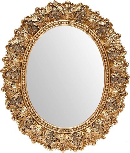 JANDERART Small Oval Vintage Mirror 12.5x10.5 Inch, Antique Ornate Decorative Mirror for Desk & Wall, Vanity Mirror for Makeup, Gold in Saudi Arabia