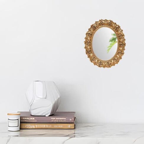 JANDERART Small Oval Vintage Mirror 12.5x10.5 Inch, Antique Ornate Decorative Mirror for Desk & Wall, Vanity Mirror for Makeup, Gold in Saudi Arabia
