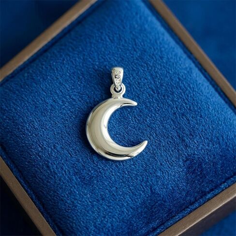 Sterling Silver Solid Double-Sided Shiny Crescent Moon Charm Pendant in Kuwait