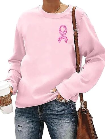 Women Breast Cancer Awareness Sweatshirt Pink Ribbon Inspirational Tops Casual Long Sleeve Fall Winter Pullover in Saudi Arabia