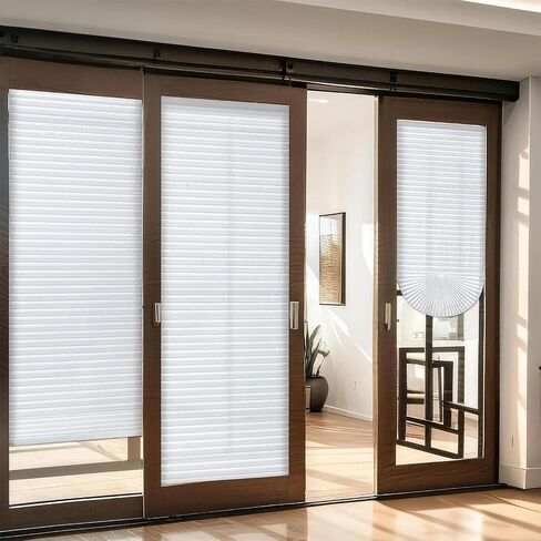 6 Pcs 35 x 94 Inches Temporary Blinds for Indoor Windows, Non-Woven Fabric Pleated Shades, No Drill Cut to Size Sticky Blackout Blinds for Sliding Door, French Door, Office, White in Saudi Arabia