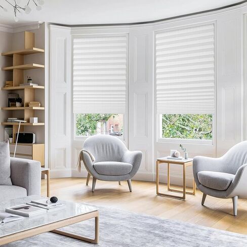 6 Pcs 35 x 94 Inches Temporary Blinds for Indoor Windows, Non-Woven Fabric Pleated Shades, No Drill Cut to Size Sticky Blackout Blinds for Sliding Door, French Door, Office, White in Saudi Arabia