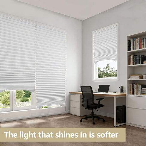 6 Pcs 35 x 94 Inches Temporary Blinds for Indoor Windows, Non-Woven Fabric Pleated Shades, No Drill Cut to Size Sticky Blackout Blinds for Sliding Door, French Door, Office, White in Saudi Arabia