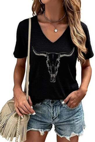 Women's T-Shirts V-Neck Flowers Tee Funny Summer Vacations Beaches Graphic Shirts Short Sleeve T Shirt in Saudi Arabia