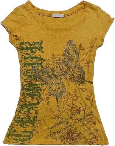 Y2K Graphic T-Shirt for Women 2000s Clothes Grunge Emo Streetwear Shirts Slim Fit Cool Butterfly Skull Aesthetic Tee in Kuwait