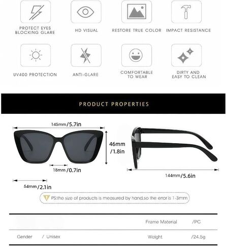Cat Eye Sunglasses for Women, Large Oversized Wide Frame Retro Chic Shades in Kuwait