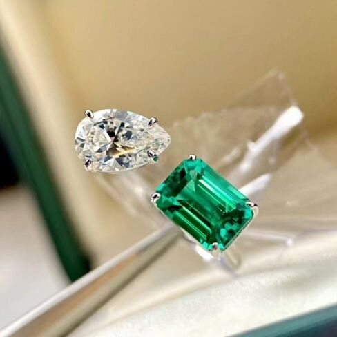 Elegant Emerald Synthetic Gemstone Open Adjustable Ring for Women Party Casual Daily Exquisite Jewelry Charm Accessory in Kuwait