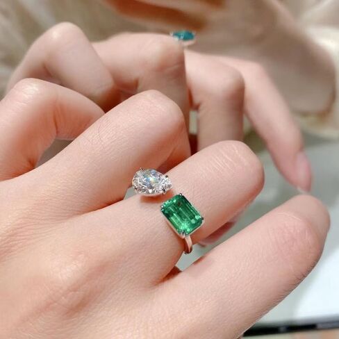 Elegant Emerald Synthetic Gemstone Open Adjustable Ring for Women Party Casual Daily Exquisite Jewelry Charm Accessory in Kuwait