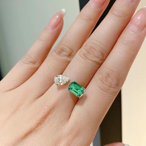Elegant Emerald Synthetic Gemstone Open Adjustable Ring for Women Party Casual Daily Exquisite Jewelry Charm Accessory in Kuwait