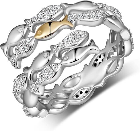 Swim Against The Current Ring 925 Sterling Silver Hope Inspirational Adjustable Rings Fish Jewelry Gifts for Women in Saudi Arabia